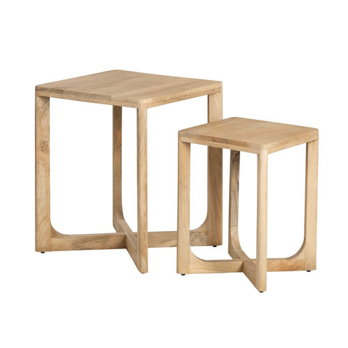 Crestview Den 2pc Side End Table Set | Cross Brace Base | Natural Brown