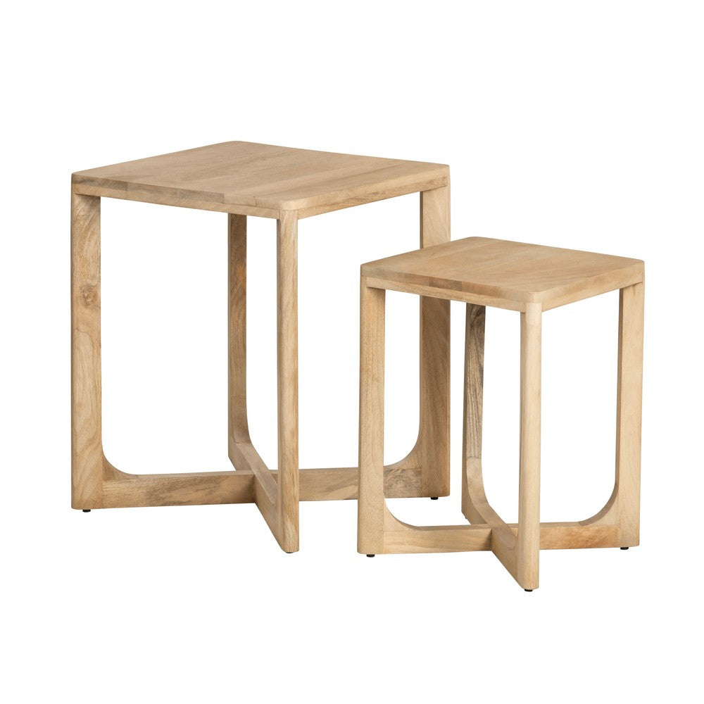 Crestview Den 2pc Side End Table Set | Cross Brace Base | Natural Brown