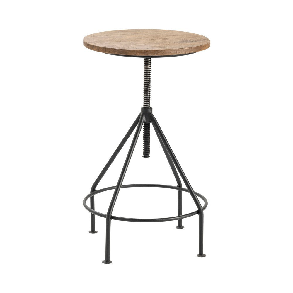 Beny Barstool | 21-31’’ Adjustable Height Brown Wood Seat | Black Iron CCL-CVFNR491
