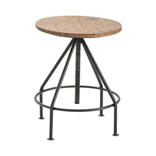 Beny Barstool | 21-31" Adjustable Height Brown Wood Seat | Black Iron