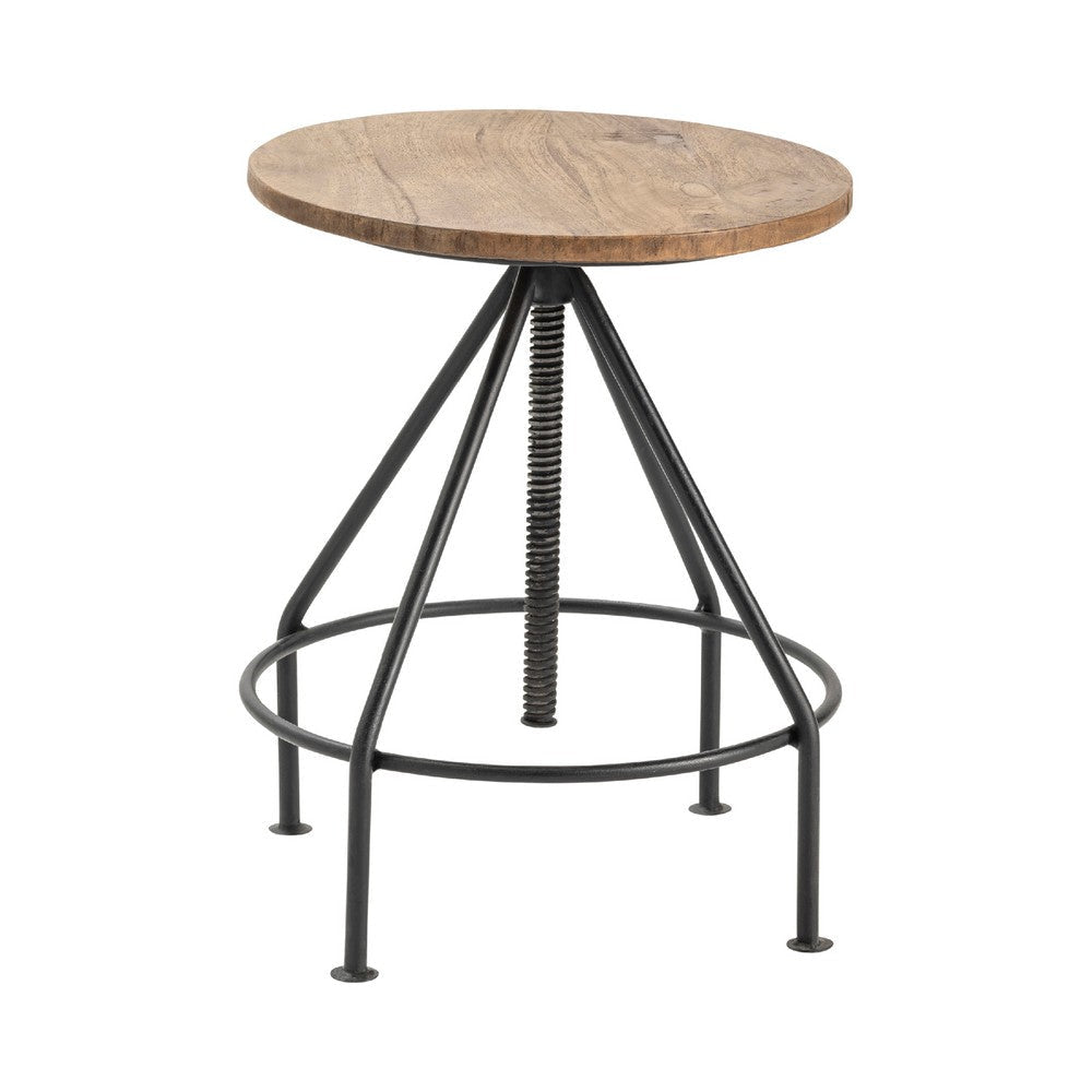 Beny Barstool | 21-31" Adjustable Height Brown Wood Seat | Black Iron