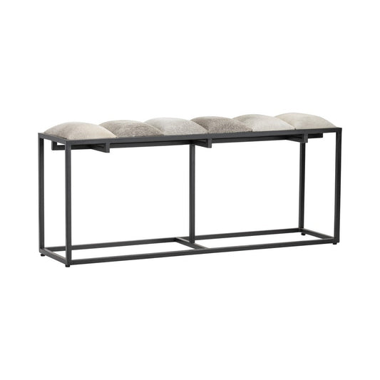 Tony Accent Bench | 50" Gray & Beige Quilted Seat | Black Metal