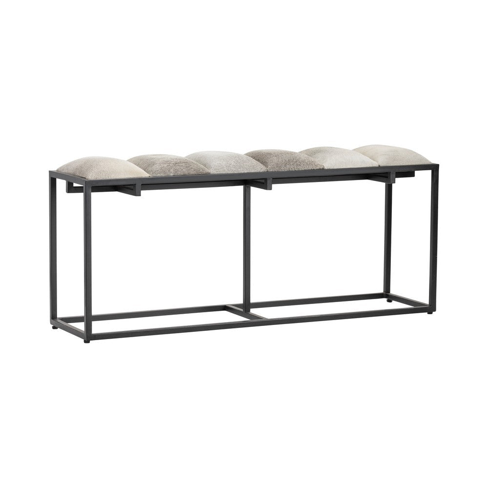 Tony Accent Bench | 50" Gray & Beige Quilted Seat | Black Metal