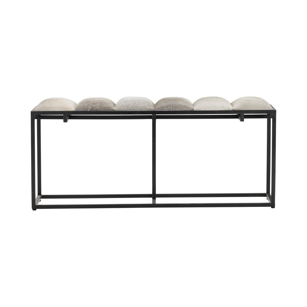 Tony Accent Bench | 50’’ Gray & Beige Quilted Seat | Black Metal CCL-CVFNR5039