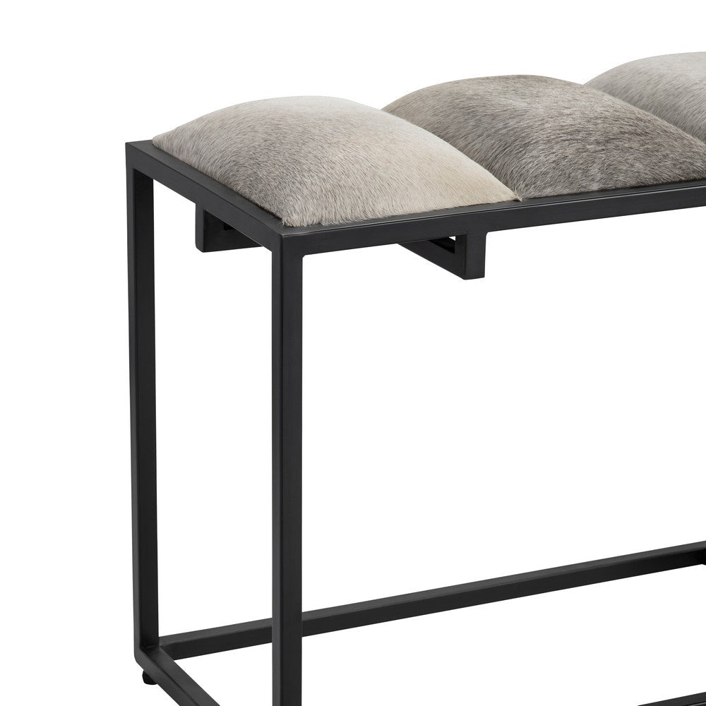 Tony Accent Bench | 50’’ Gray & Beige Quilted Seat | Black Metal CCL-CVFNR5039