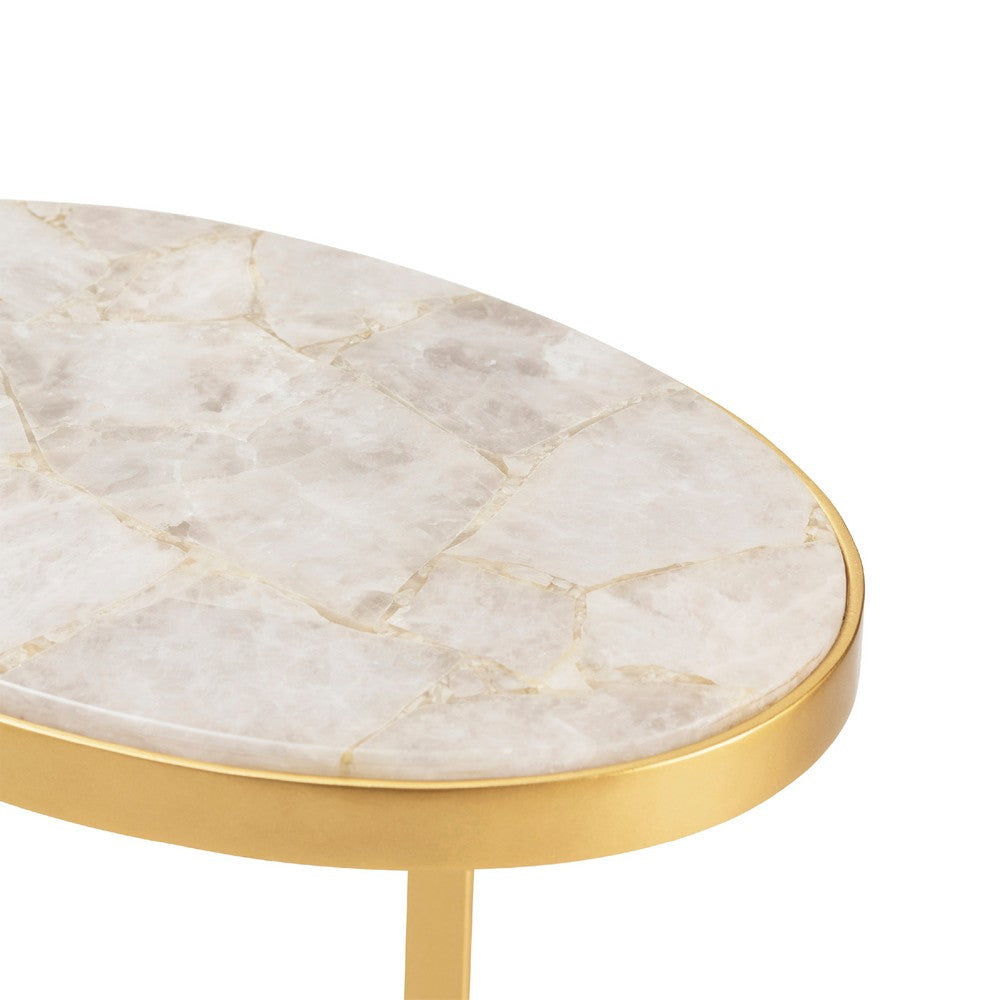 Ria Accent Table Oval White Agate Top Brushed Gold C Iron Base 16’’ CCL-CVFNR5073