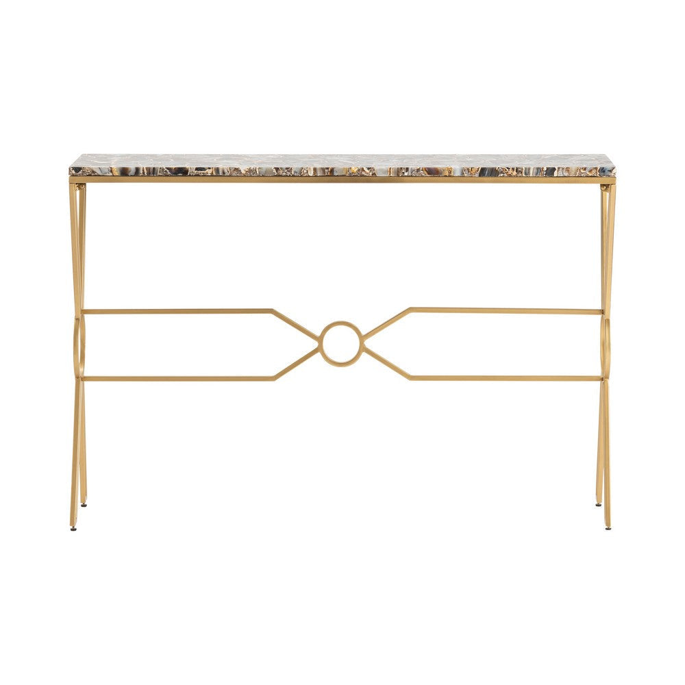 Sofa Console Table Rectangular Blue Agate Stone Top Gold Iron X Legs 46’’ CCL-CVFNR5076