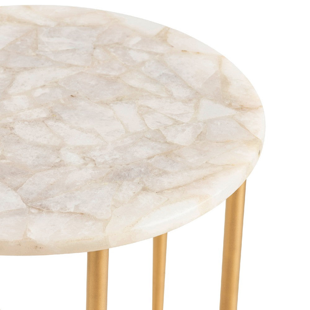 Accent Table Round White Quartz Top Gold Iron Asterisk Base 24’’ CCL-CVFNR5080