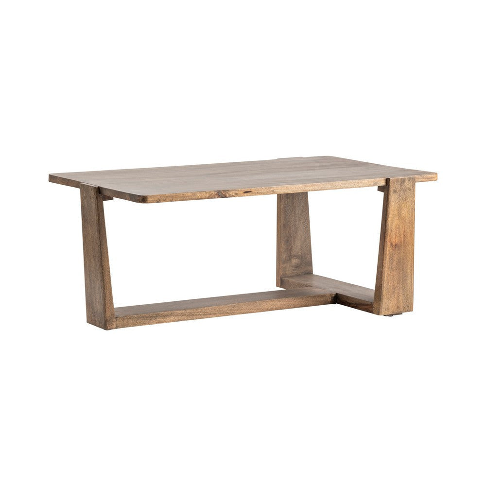 Oski Cocktail Table, Rectangular, T-Base, Live-Edge Brown Wood, 50"