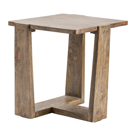 Oski Side End Table | 24" Square Solid Brown Acacia Wood | T Base