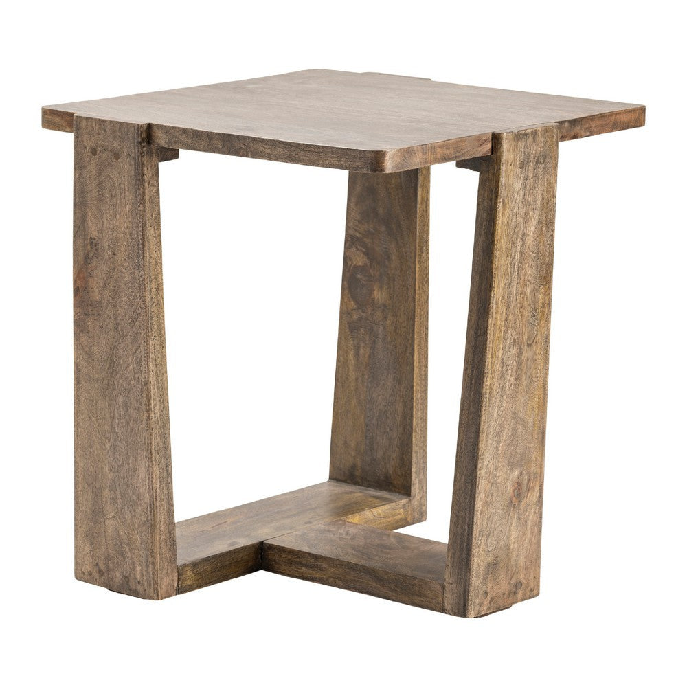 Oski Side End Table | 24" Square Solid Brown Acacia Wood | T Base