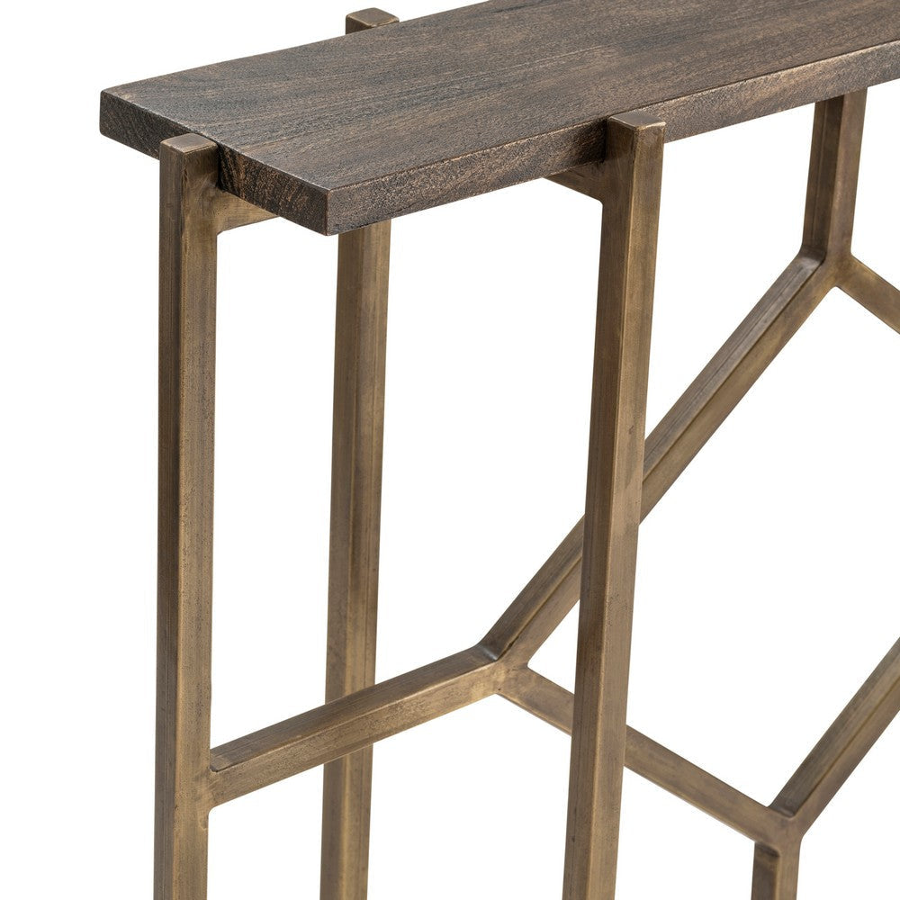 Beny Sofa Console Table | 42’’ Plank Top | Gold Iron Lattice Base CCL-CVFNR672