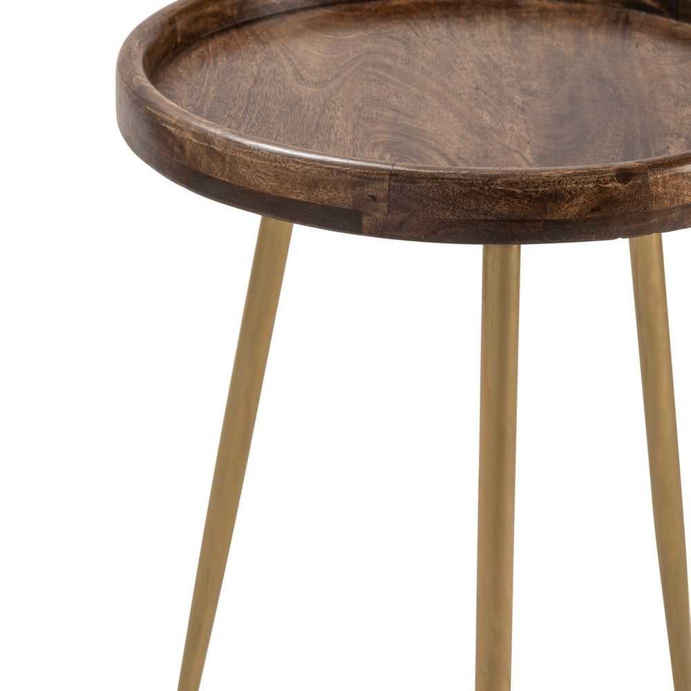 Sily Accent Table | 20’’ Round Espresso Brown Tray Top | Brass Legs CCL-CVFNR688