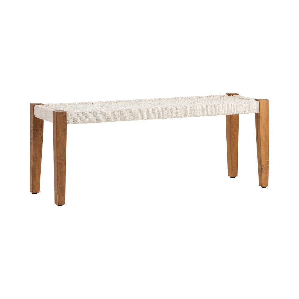 Beny Accent Bench | 46" Handwoven White Jute | Natural Brown Wood