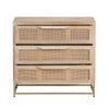 Casy Side Chest | 30’’ Nightstand | 3 Cane Front Drawers | Gold Metal Base CCL-CVFNR705