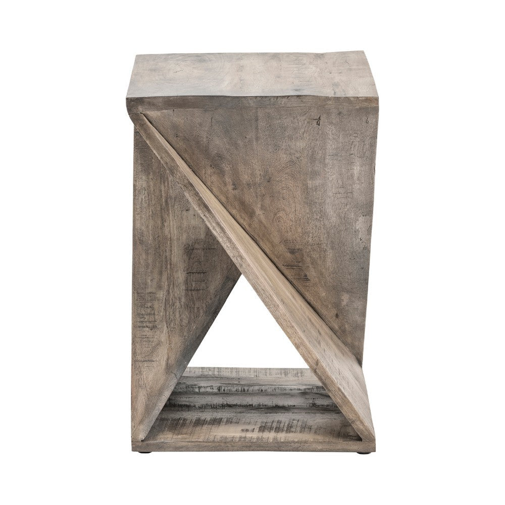 Ken Side End Table | 16’’ Square Top & Twisted Hourglass Base | Weathered Gray CCL-CVFNR708