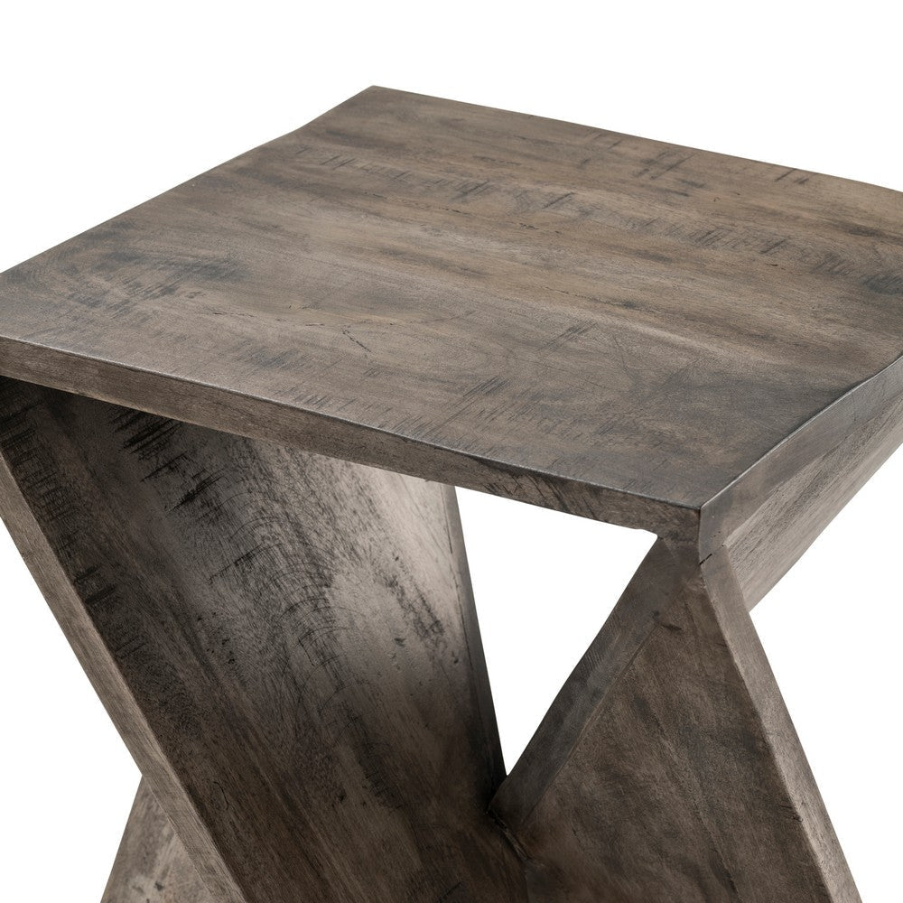 Ken Side End Table | 16’’ Square Top & Twisted Hourglass Base | Weathered Gray CCL-CVFNR708