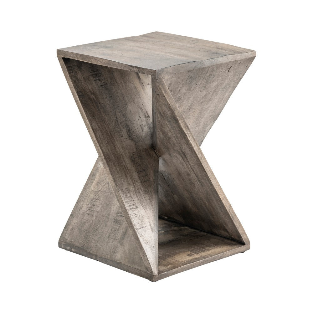 Ken Side End Table | 16" Square Top & Twisted Hourglass Base | Weathered Gray