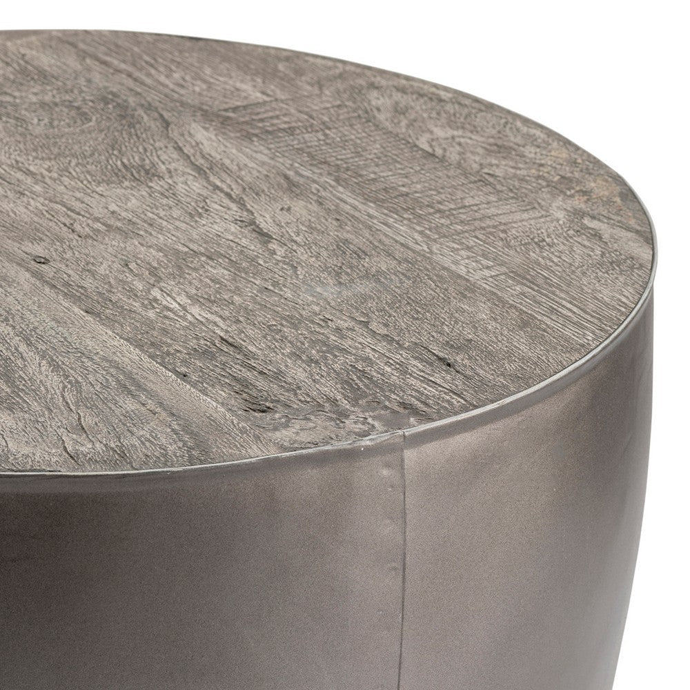 Dari Side End Table | 24’’ Round Top | Iron Barrel Base | Pewter Gray CCL-CVFNR710
