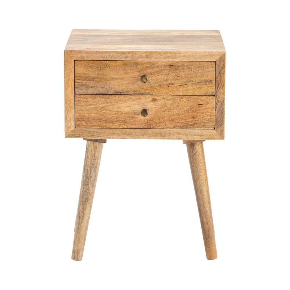 Meny 25’’ Accent Table | 2 Drawers w Brass Knobs | Light Brown Wood CCL-CVFNR725