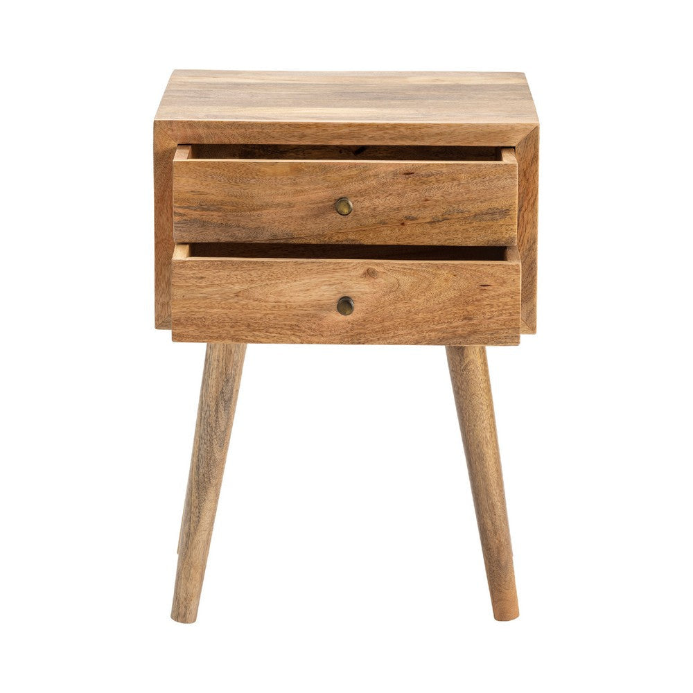 Meny 25’’ Accent Table | 2 Drawers w Brass Knobs | Light Brown Wood CCL-CVFNR725