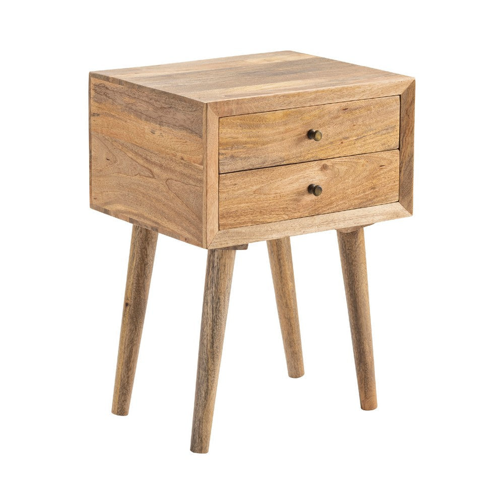 Meny 25" Accent Table | 2 Drawers w Brass Knobs | Light Brown Wood