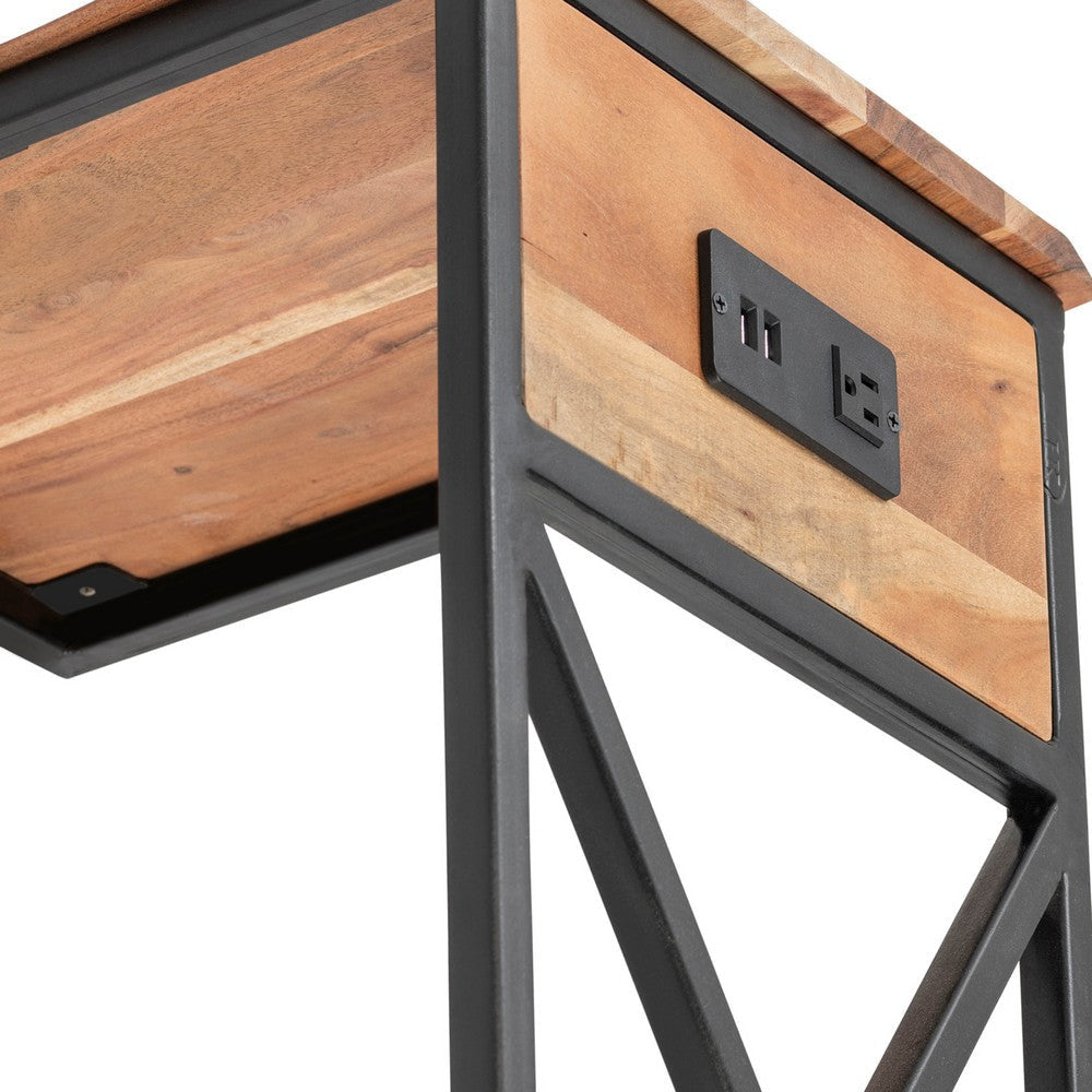Duni Accent Table | 18’’ Rectangular Acacia Top | Black Steel Base CCL-CVFNR731