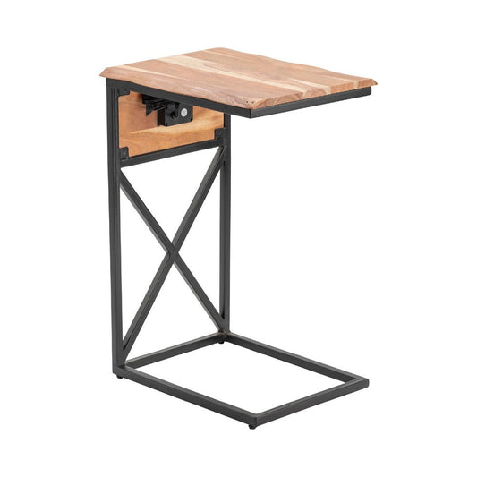 Duni Accent Table | 18" Rectangular Acacia Top | Black Steel Base