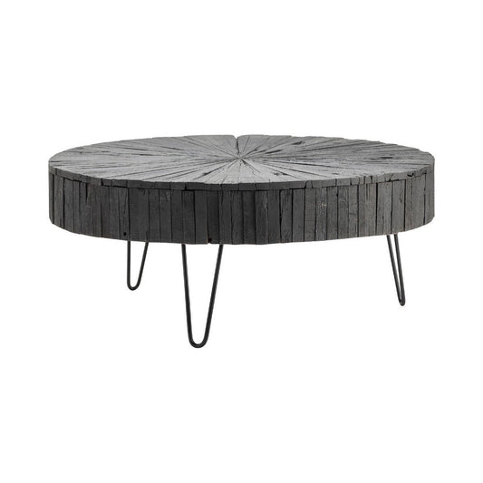 Dumy Coffee Table | 42" Round Sunburst Pattern Top | Black Legs