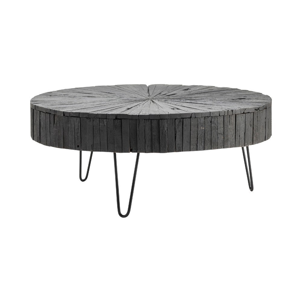 Dumy Coffee Table | 42" Round Sunburst Pattern Top | Black Legs