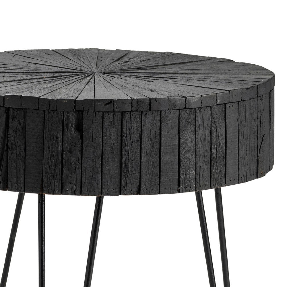Dumy Side End Table | 24’’ Round Sunburst Pattern Top | Black Legs CCL-CVFNR771
