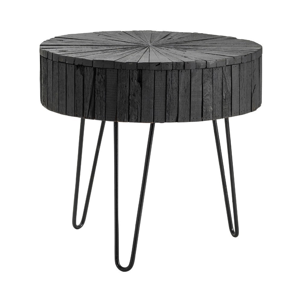 Dumy Side End Table | 24" Round Sunburst Pattern Top | Black Legs