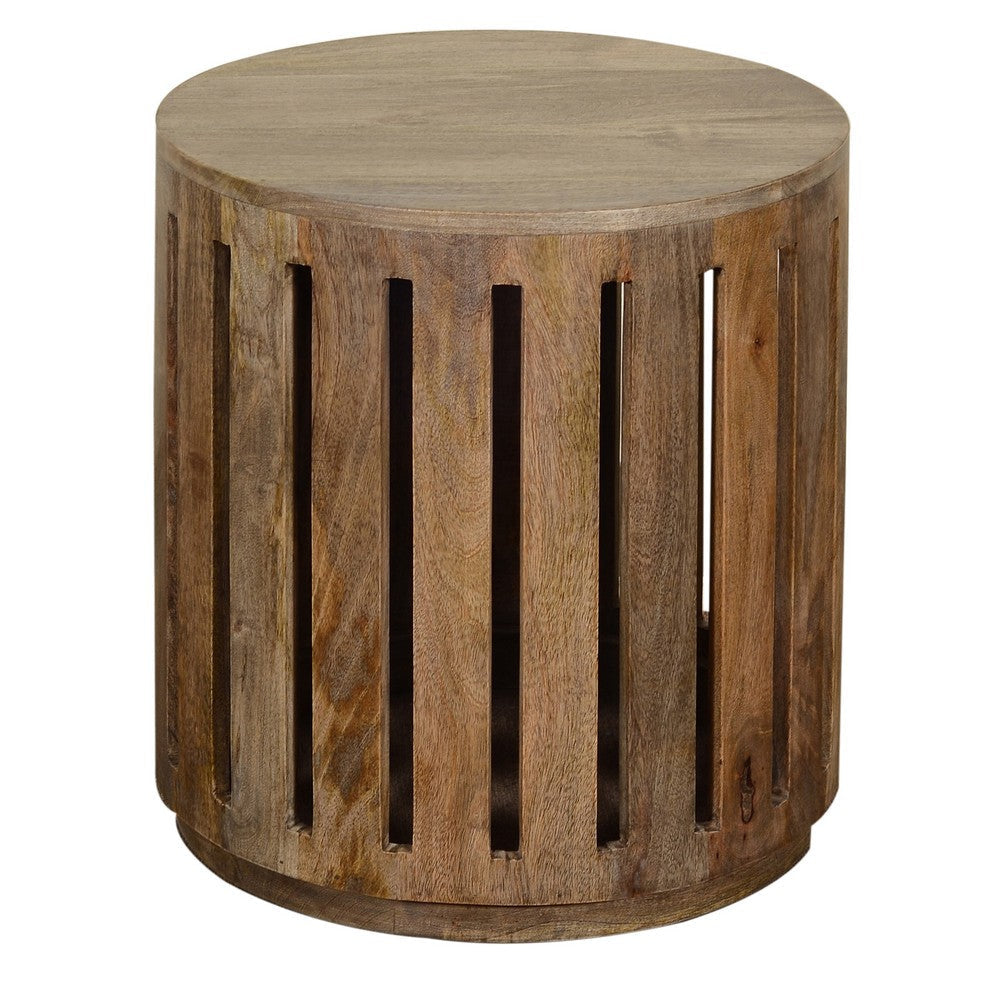 Kizi Accent Table | 22" Round Top | Brown Cut Out Slits Base