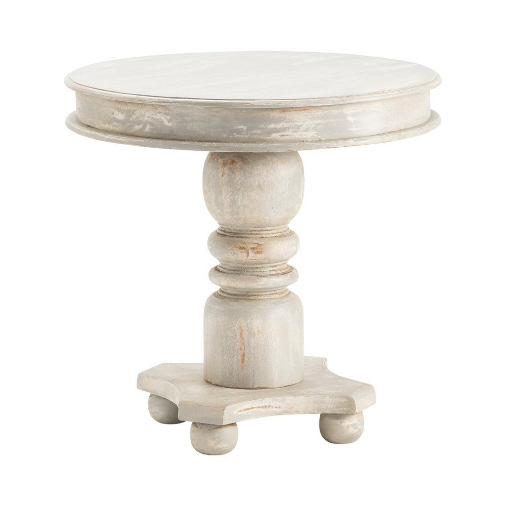 Civy Accent Table | 30" Round Top | Classic Carved Pedestal | Light Gray