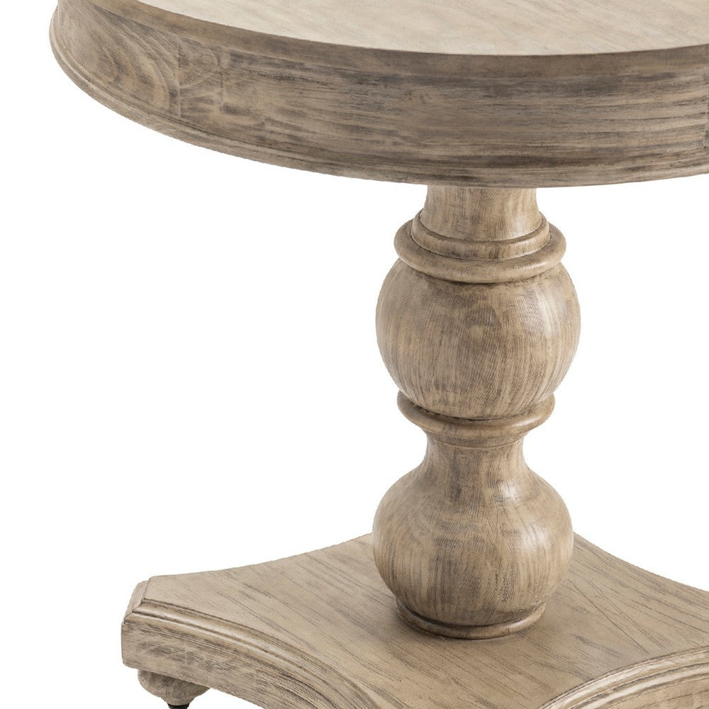 Haz Accent Table | 30’’ Round Top | French Carved Platform Base | Taupe Gray CCL-CVFVR8011