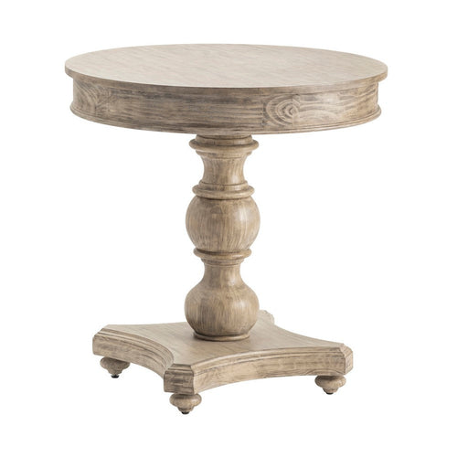 Haz Accent Table | 30" Round Top | French Carved  Platform Base | Taupe Gray