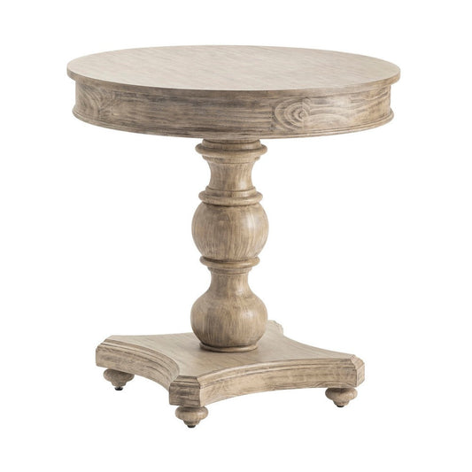 Haz Accent Table | 30" Round Top | French Carved  Platform Base | Taupe Gray