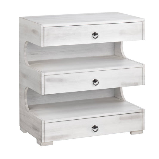 Peny 3 Drawer Side Table Chest | 2 Open Shelves | 28" White Wood