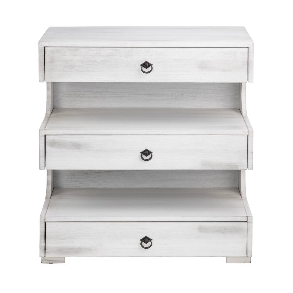 Peny 3 Drawer Side Table Chest | 2 Open Shelves | 28’’ White Wood CCL-CVFVR8306