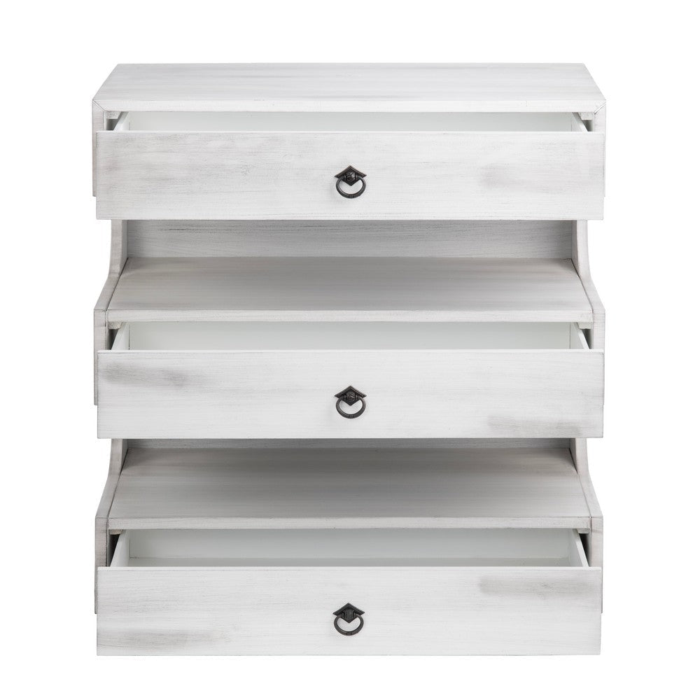 Peny 3 Drawer Side Table Chest | 2 Open Shelves | 28’’ White Wood CCL-CVFVR8306