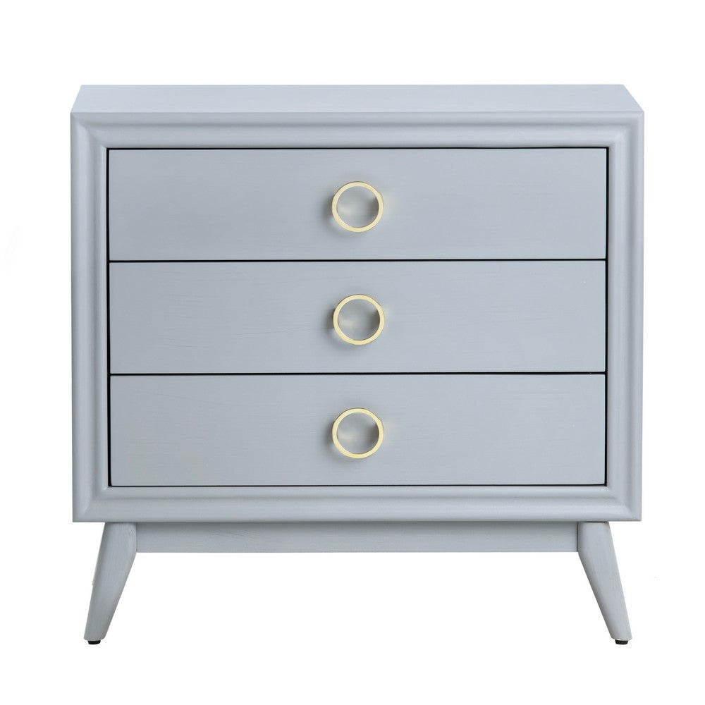 Oversize Nightstand | 32’’ | 3 Drawers w Round Gold Handles | Gray Wood CCL-CVFVR8322