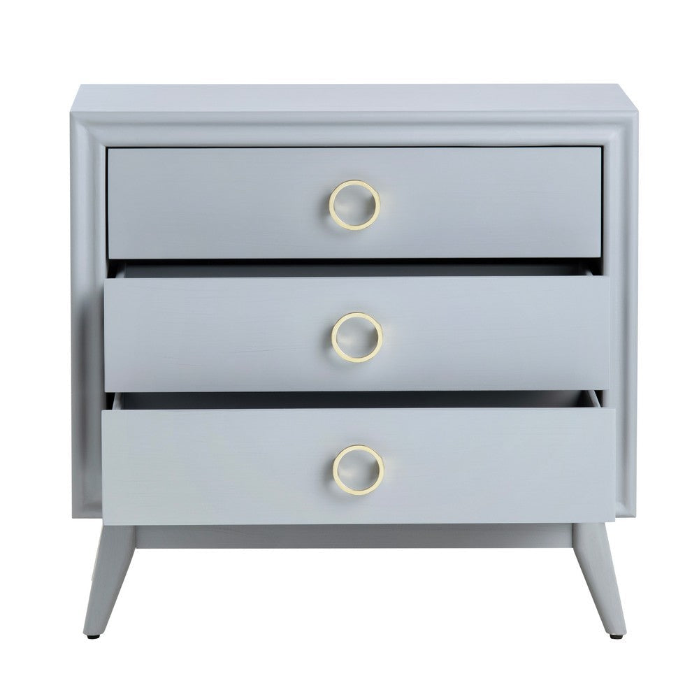 Oversize Nightstand | 32’’ | 3 Drawers w Round Gold Handles | Gray Wood CCL-CVFVR8322