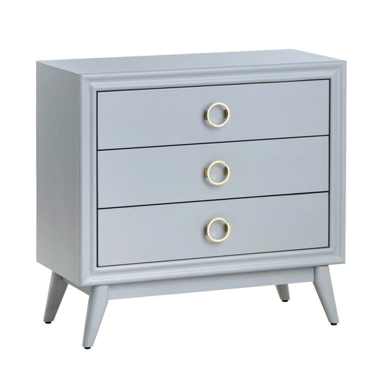 Oversize Nightstand | 32" | 3 Drawers w Round Gold Handles | Gray Wood