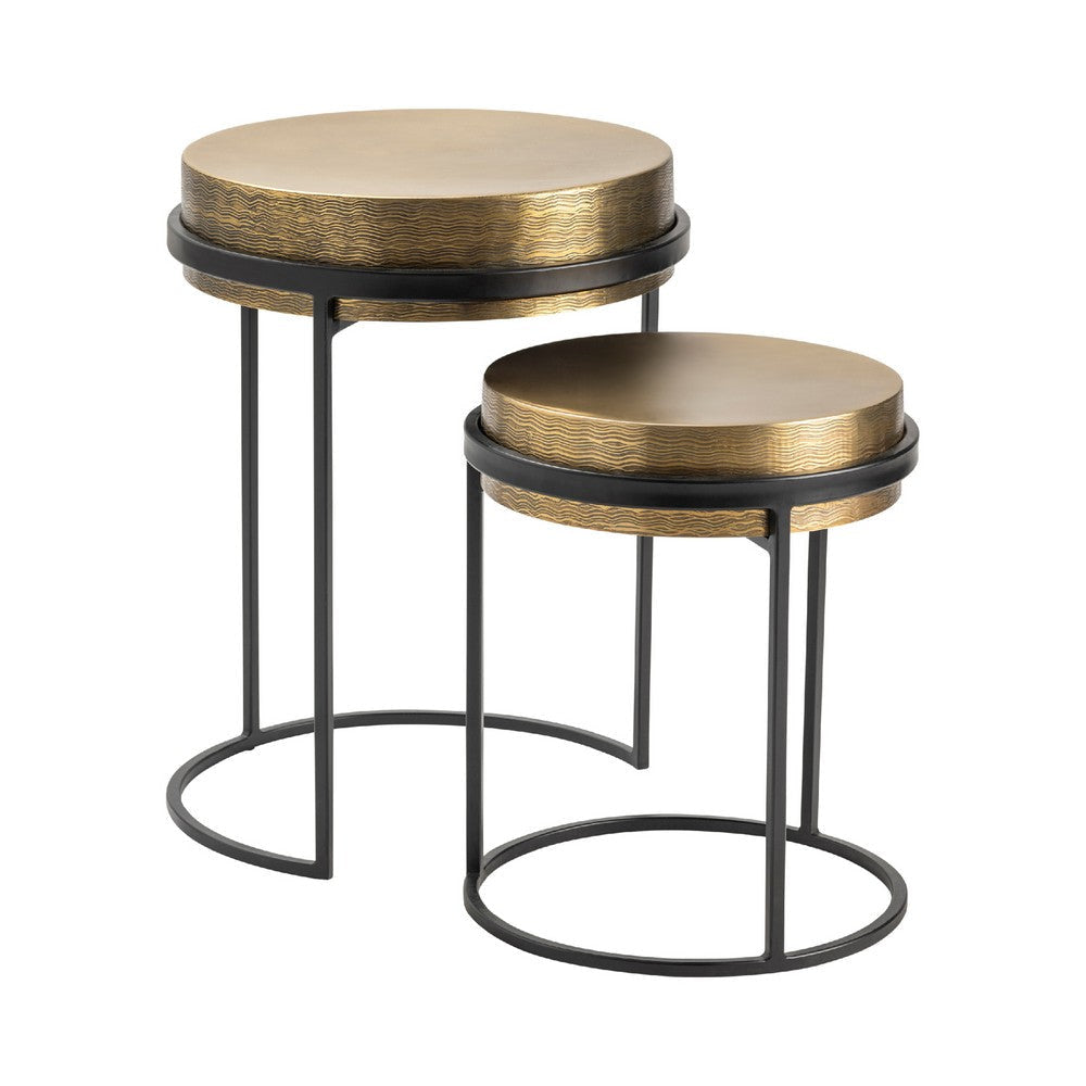 Texy Nesting Accent Table Set of 2 | Gold Brass Top | Curved Black Iron CCL-CVFZNR007