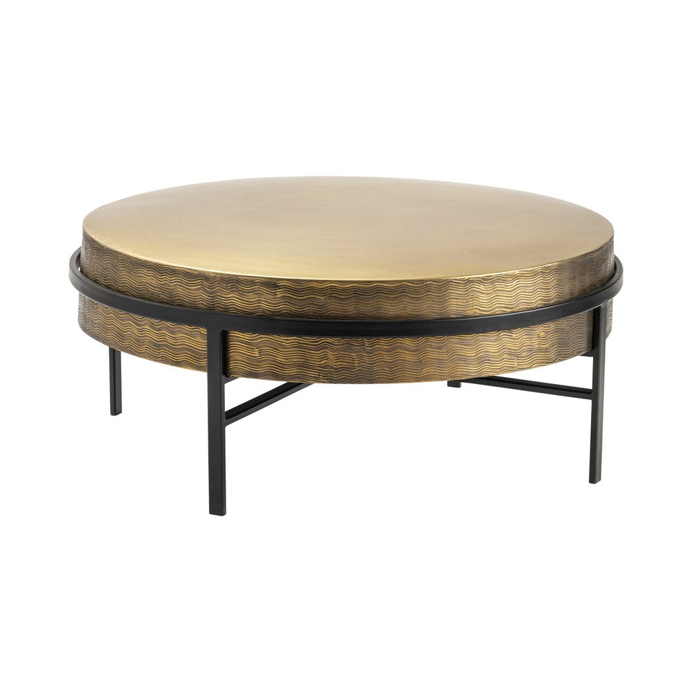 Crestview Texy Cocktail Coffee Table | 32" Brass Top | Black Metal Legs