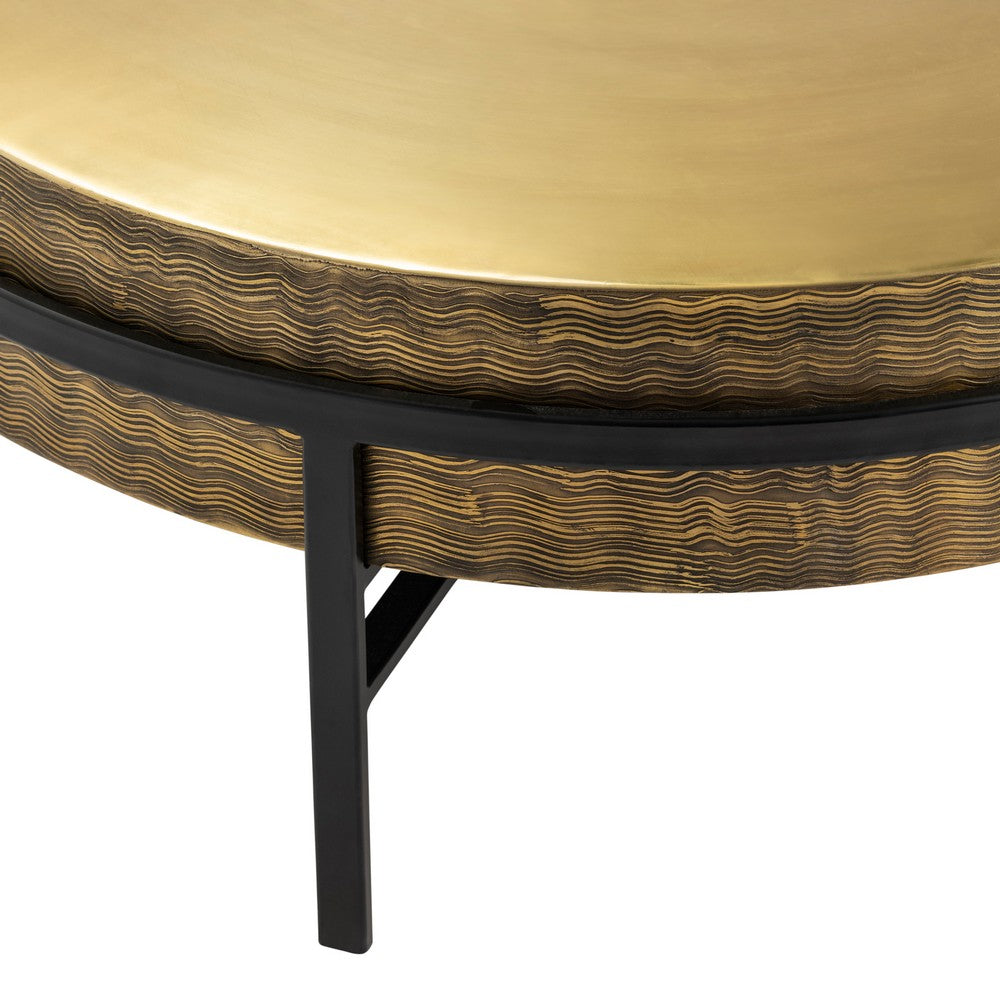 Crestview Texy Cocktail Coffee Table | 32" Brass Top | Black Metal Legs