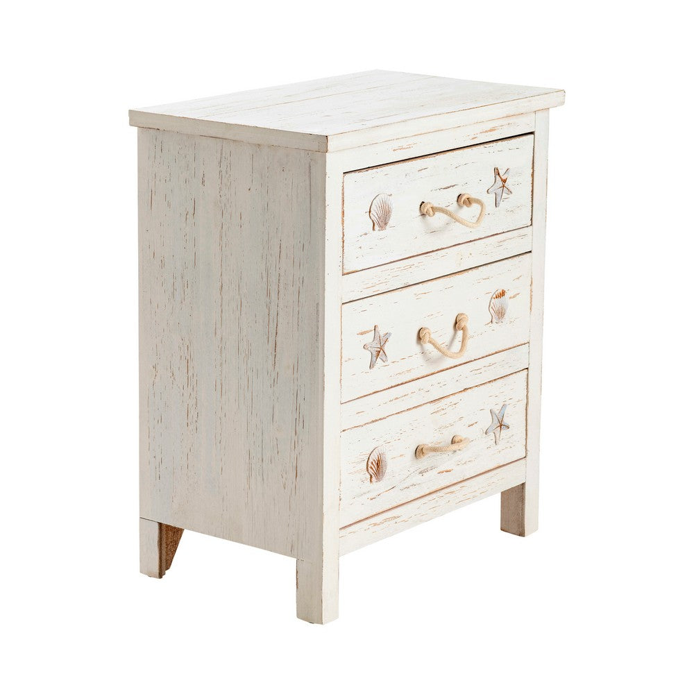 Crestview Sesy Nightstand Chest | 3 Drawers w Rope Handles | Whitewash
