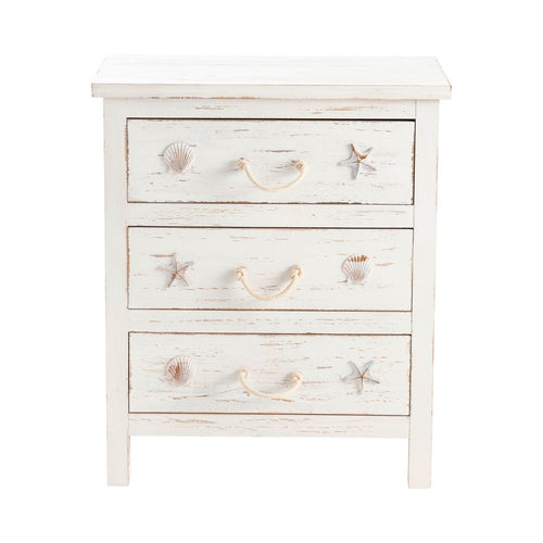 Crestview Sesy Nightstand Chest | 3 Drawers w Rope Handles | Whitewash
