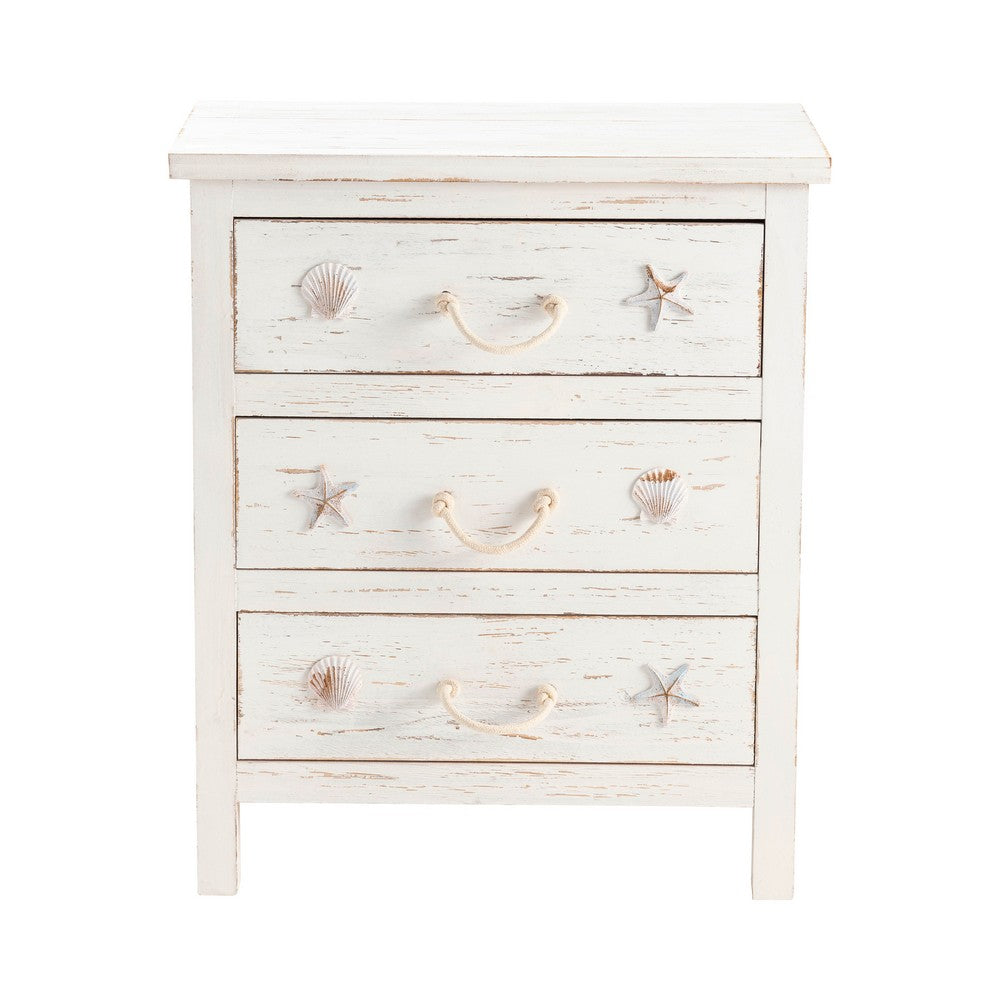 Crestview Sesy Nightstand Chest | 3 Drawers w Rope Handles | Whitewash