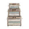 Fea Storage Trunk Set of 3 | Rope Handles | Distressed Brown & Blue Wood